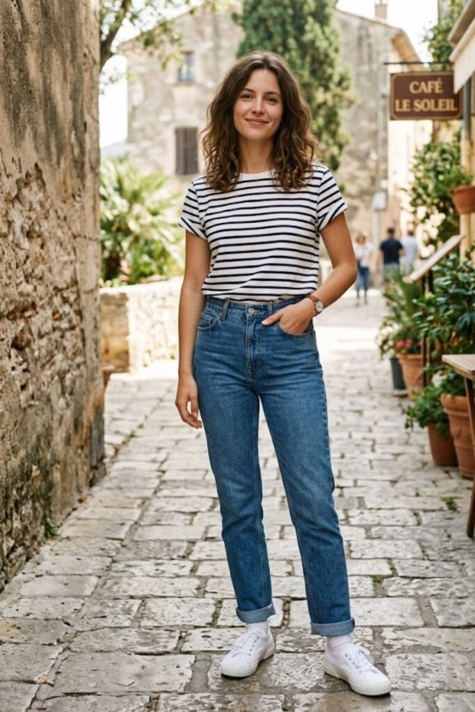 Striped Tee with Denim Jeans