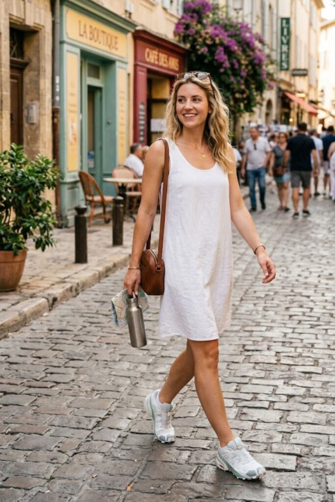 Tank Dress with Hiking Sneakers