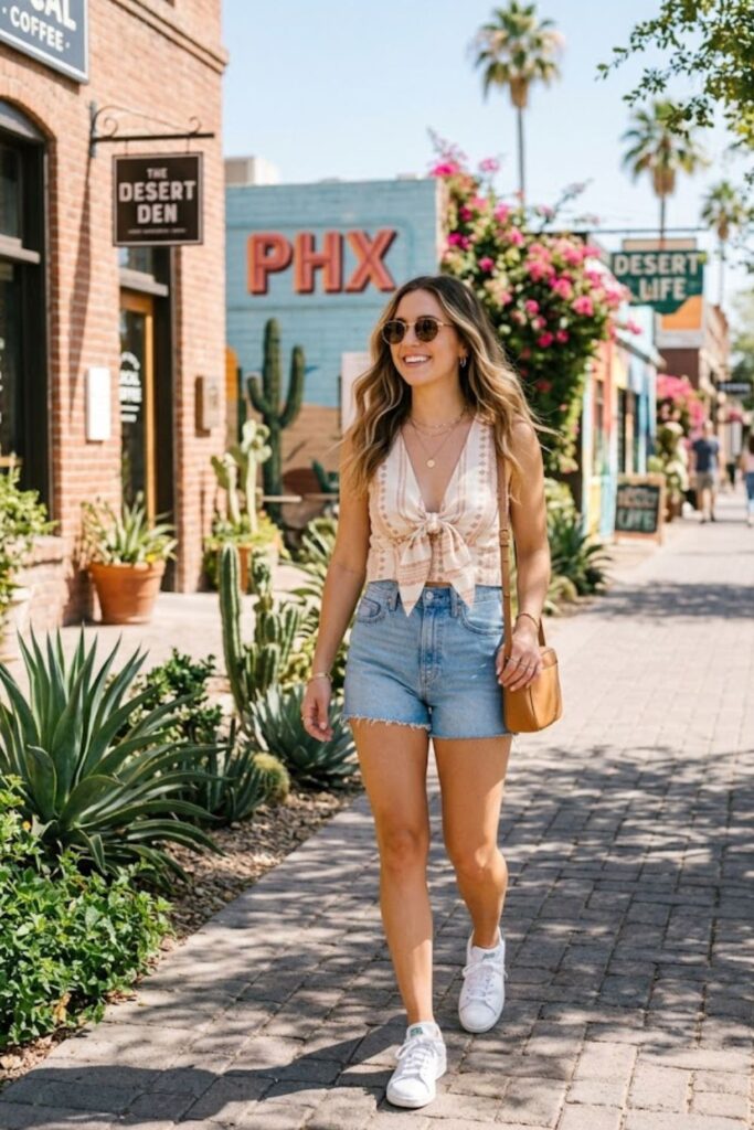 Tie-Front Top with High-Waist Shorts